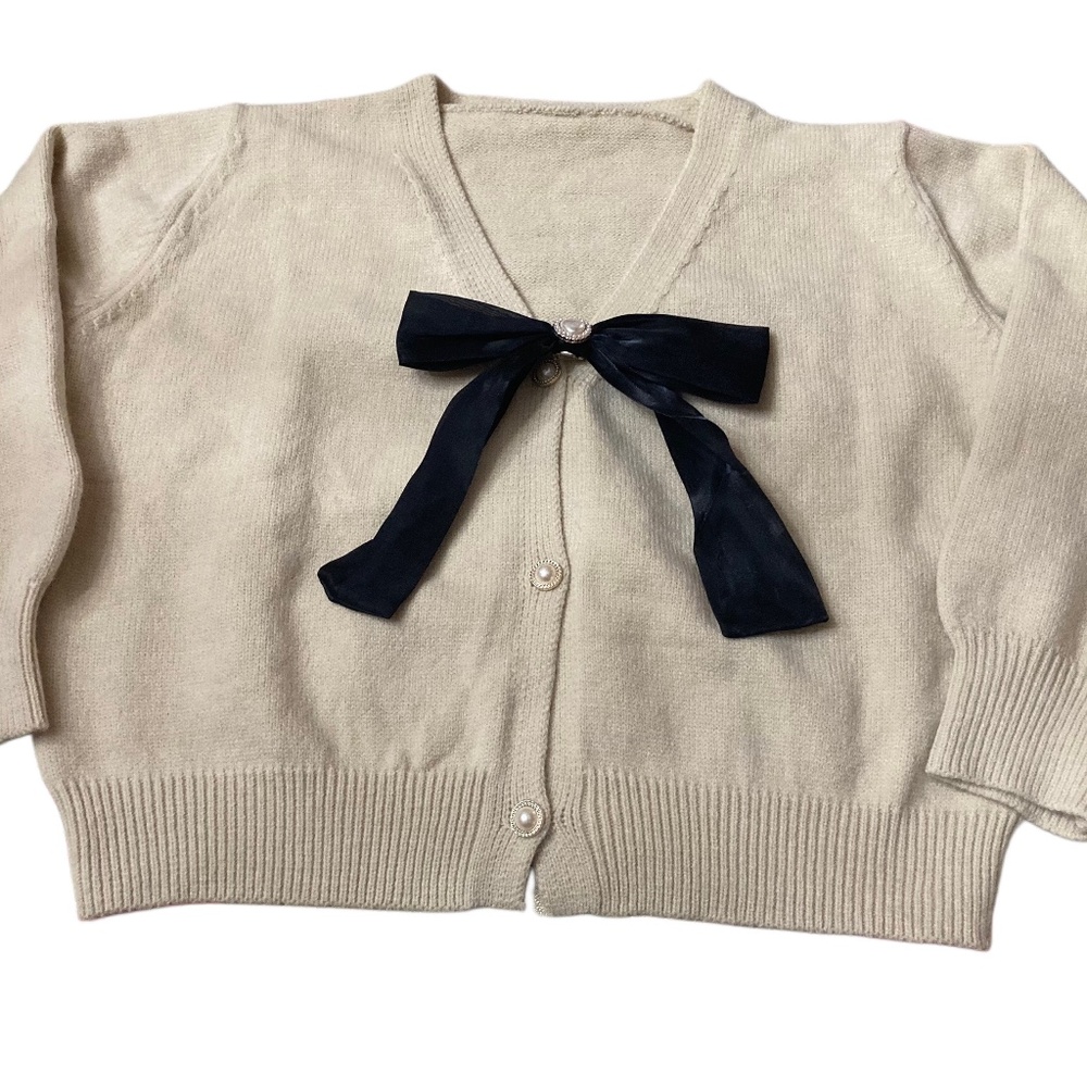 Beige Bow Cardigan